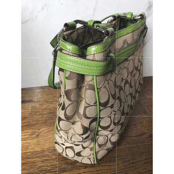 Coach Tan Monogram Green Leather Shoulder Handbag E0951-F13993 - Picture 5 of 12